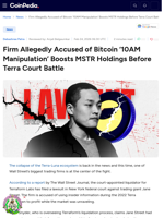 Firm Accused of Bitcoin ‘10AM Manipulation’ Boosts MSTR Holdings Before Terra Court Battle