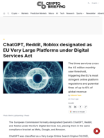 ChatGPT, Reddit, Roblox designated as EU Very Large Platforms under Digital Services Act