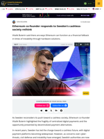 Vitalik notes how ETH could fill the gap as Sweden rethinks cashless plans