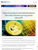 Dogecoin breakout to be halted by Bitcoin price drop? Investors eye top presale token RTX - CoinJournal