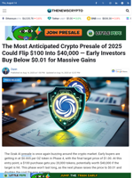 The Most Anticipated Crypto Presale of 2025 Could Flip $100 Into $40,000 — Early Investors Buy Below $0.01 for Massive Gains