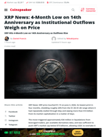 XRP News: 4-Month Low on 14th Anniversary as Institutional Outflows Weigh on Price - Coinspeaker