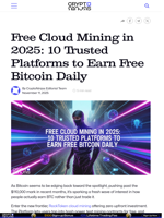 Free Cloud Mining in 2025: 10 Trusted Platforms to Earn Free Bitcoin Daily