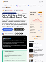 Tether CEO Slams BIS Over Tokenized Bank Deposit Push