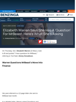 Elizabeth Warren Says She Has A 'Question' For MrBeast: Here's What She's Asking  - Benzinga