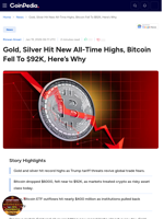 Gold, Silver Hit New All-Time Highs, Bitcoin Fell To $92K, Here’s Why