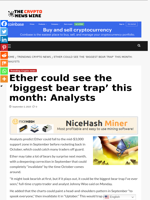 Ether could see the ‘biggest bear trap’ this month: Analysts - The Crypto News Wire
