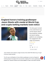 England honors training goalkeeper Jason Steele with medal at World Cup, and crypto betting markets took notice
