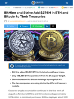 BitMine and Strive Add $274M in ETH and Bitcoin to Their Treasuries - Crypto News Flash