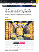 Solv Protocol Launches BTC+ Vault to Generate Yield on Dormant Bitcoin