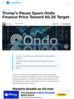 Trump’s Pause Spurs Ondo Finance Price Toward $0.26 Target