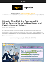 Litecoin Cloud Mining Booms as ZA Miner Reports Surge in New Users and Passive Income Success 