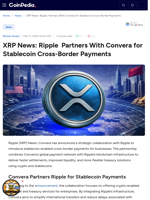 XRP News: Ripple  Partners With Convera for Stablecoin Payments