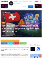 NFT News: Swiss Regulator Files Criminal Complaint Against FIFA NFT Platform | Live Bitcoin News