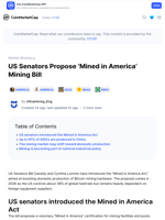 US Senators Propose ‘Mined in America’ Mining Bill: Guest Post by Ultramining_Eng | CoinMarketCap