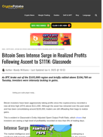 Bitcoin Sees Intense Surge in Realized Profits Following Ascent to $111K: Glassnode