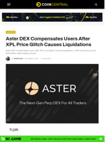 Aster DEX Compensates Users After XPL Price Glitch Causes Liquidations - CoinCentral
