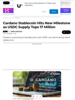Cardano Stablecoin Hits New Milestone as USDC Supply Tops 17 Million - U.Today