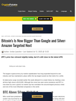 Bitcoin's Is Now Bigger Than Google and Silver: Amazon Targeted Next