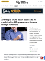 Anthropic shuts down access to AI models after US government ban on foreign nationals