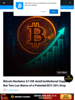 Bitcoin Reclaims $110K Amid Institutional Support, But Tom Lee Warns of a Potential BTC 50% Drop | Bitcoinist.com