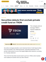 Securitize debuts first onchain private credit fund on TRON