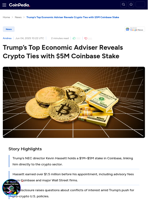 Trump’s Top Economic Adviser Reveals Crypto Ties with $5M Coinbase Stake