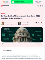 Betting Odds of Government Shutdown 2026 Crashes to 4%