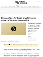Binance files for Brazil crypto license ahead of October 30 deadline