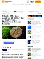 Bitcoin ETFs Log Another $1 Billion Day as Institutional Momentum Breaks Records – Markets and Prices Bitcoin News