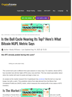 Is the Bull Cycle Nearing Its Top? Here’s What Bitcoin NUPL Metric Says
