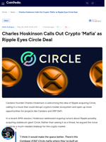 Charles Hoskinson Calls Out Crypto ‘Mafia’ as Ripple Eyes Circle Deal