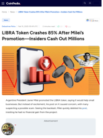 LIBRA Token Crashes 85% After Milei’s Promotion—Insiders Cash Out Millions