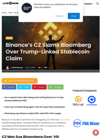 Binance’s CZ Slams Bloomberg Over Trump-Linked Stablecoin Claim | Live Bitcoin News