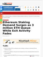 Ethereum Staking Demand Surges as 3 million ETH Queue While Exit Activity Fades - The Crypto News Wire