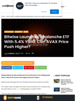 Bitwise Launches Avalanche ETF With 5.4% Yield: Can AVAX Price Push Higher? | Live Bitcoin News