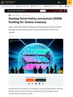 Nasdaq-Listed Helius Announces $500M SOL Treasury