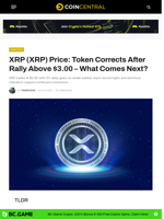 XRP (XRP) Price: Token Corrects After Rally Above $3.00 - What Comes Next? - CoinCentral