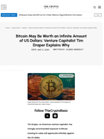 Bitcoin May Be Worth an Infinite Amount of US Dollars: Venture Capitalist Tim Draper Explains Why