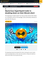 HyperLiquid Whale Loads Up Almost $500 Million On New BTC Short