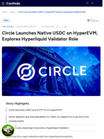 Circle Launches Native USDC on HyperEVM, Becomes Stakeholder in Hyperliquid