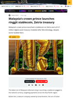 Malaysia Royal Launches Stablecoin And $121M DAT On Zetrix