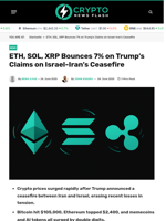 ETH, SOL, XRP Bounces 7% on Trump's Claims on Israel-Iran's Ceasefire - Crypto News Flash