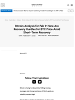 Bitcoin Analysis for Feb 9: Here Are Recovery Hurdles for BTC Price Amid Short-Term Recovery