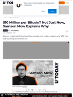 $10 Million per Bitcoin? Not Just Now, Samson Mow Explains Why