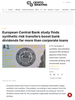 European Central Bank study finds synthetic risk transfers boost bank dividends far more than corporate loans