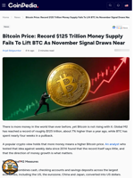 Bitcoin Price: Record $125 Trillion Money Supply Fails To Lift BTC As November Signal Draws Near