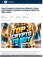 Top 3 Crypto to Buy Now: Bitcoin, Ondo and Pepeto Compete as Buyers Hunt for 100x Gains - TechBullion
