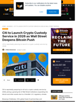 Citi To Launch Bitcoin And Crypto Custody Service In 2026