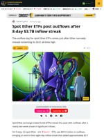 Spot Ether ETFs Post Outflow Day After 8-Day Inflow Streak